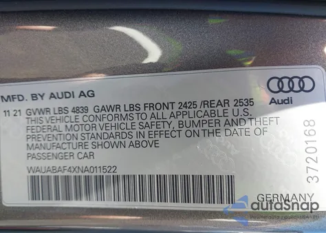 2022 Audi A4 Premium 40 Tfsi Quattro S Tronic z USA, uszkodzony, nr VIN WAUABAF4XNA011522